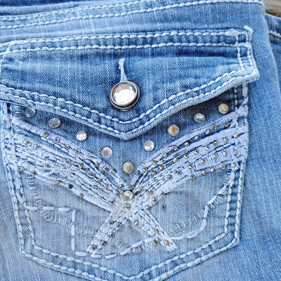 Red Rivet Women's Rhinestone Low Rise Jeans - Picture 6 of 7